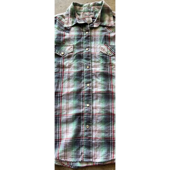 Vintage Wrangler Wrancher Sleeveless Western Shirt Women’s Sz M Pearl Snap - Picture 8 of 13